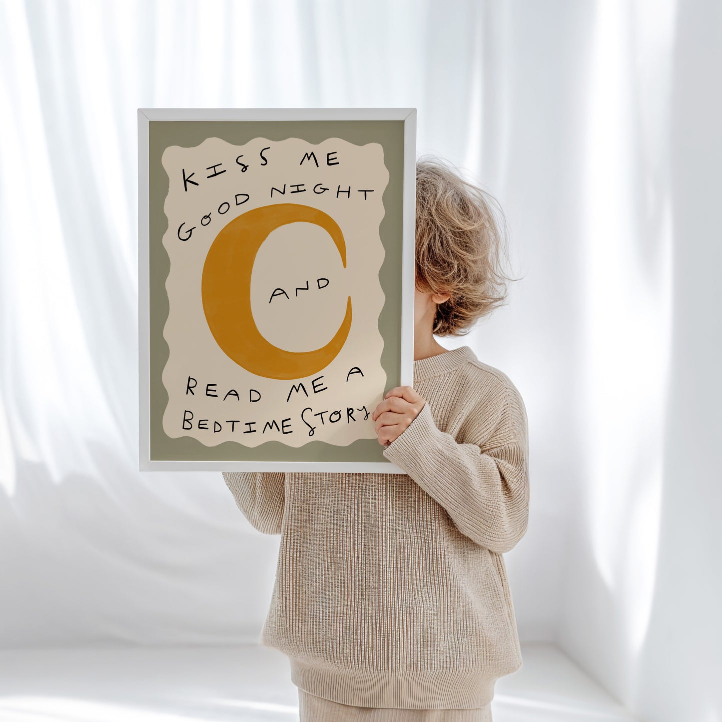 Kiss Me Good Night Bed Time Story Print | Nursery Moon Print | UNFRAMED