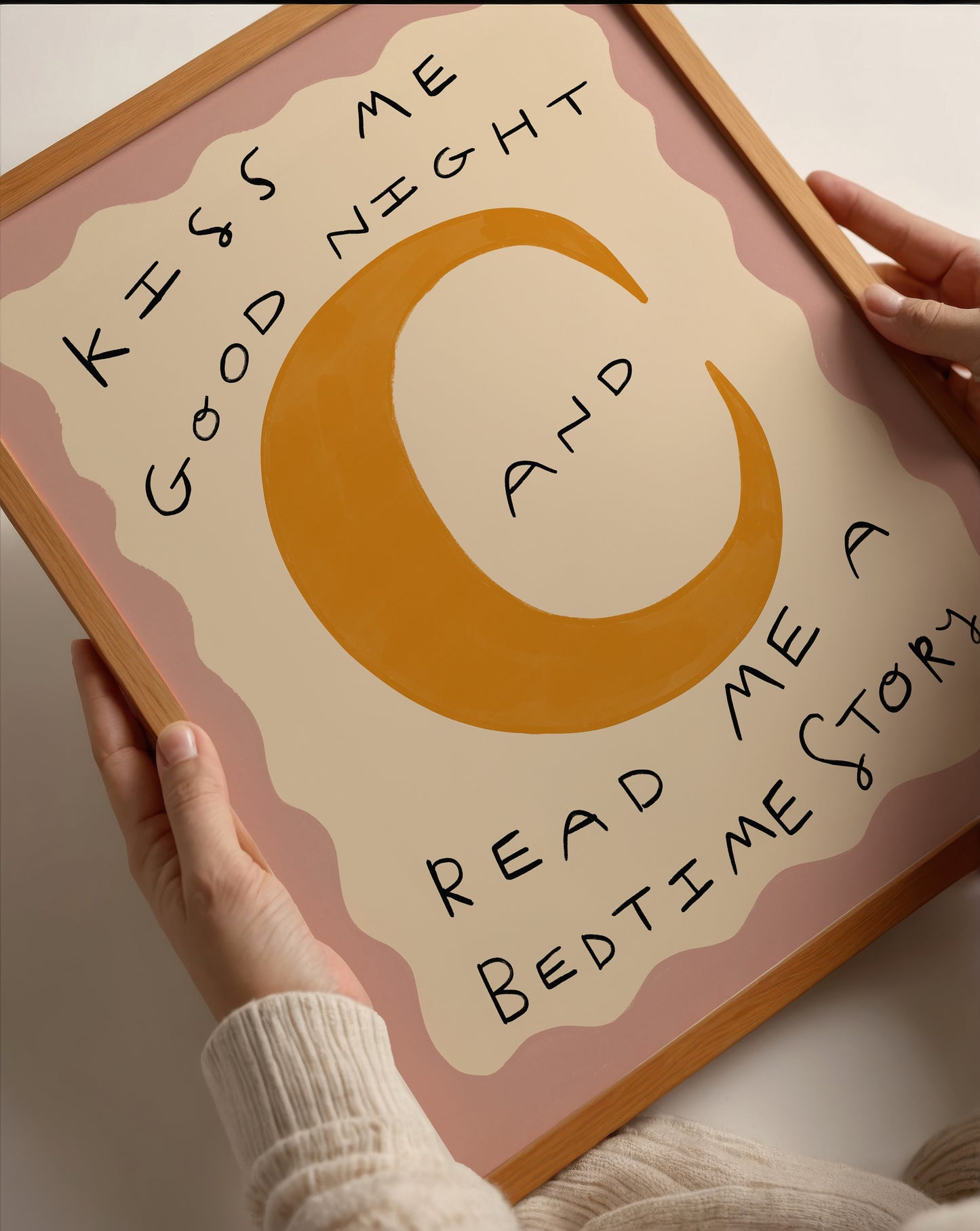 Kiss Me Good Night Bed Time Story Print | Nursery Moon Print | UNFRAMED