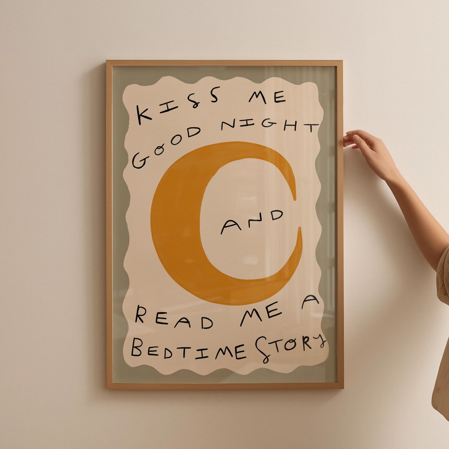 Kiss Me Good Night Bed Time Story Print | Nursery Moon Print | UNFRAMED