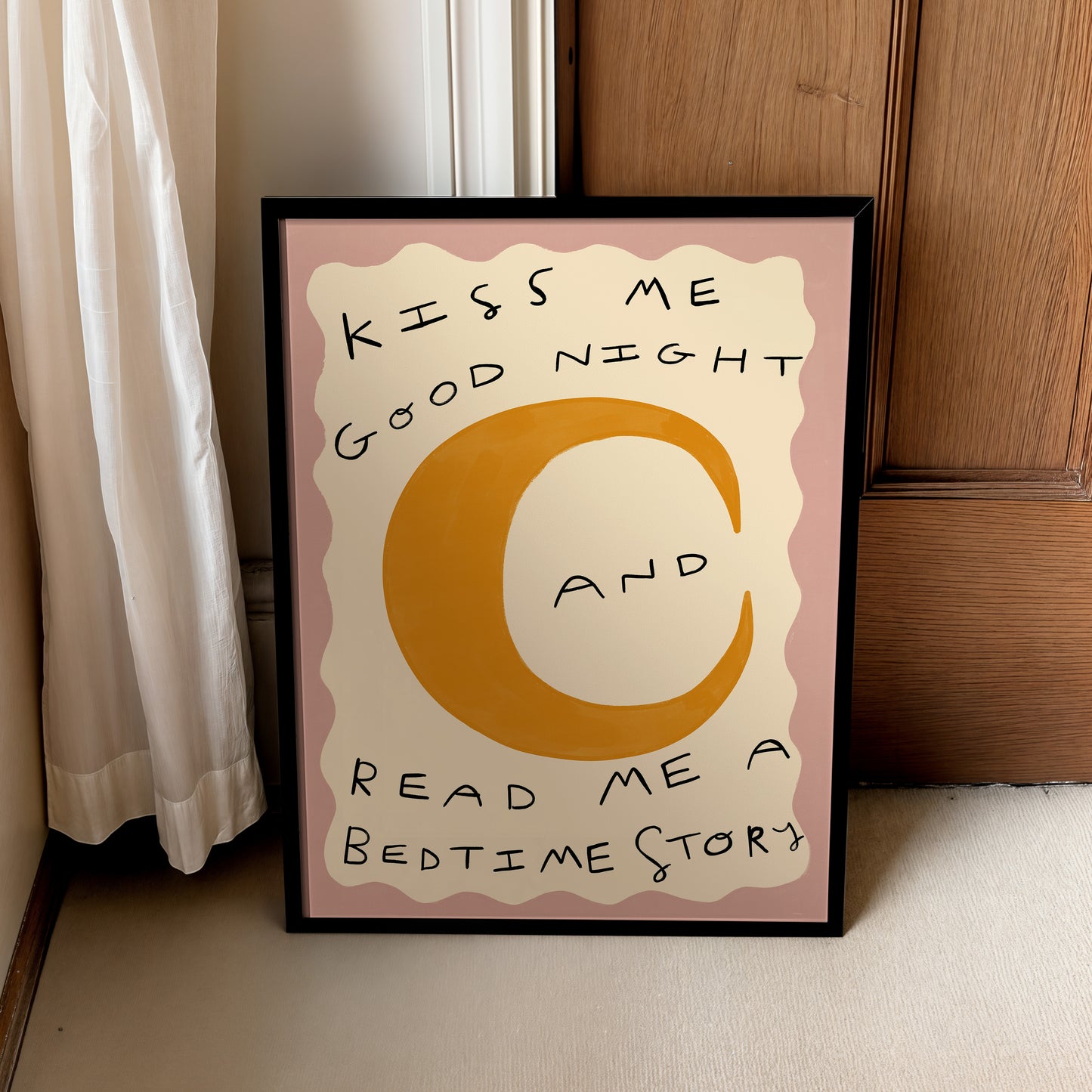 Kiss Me Good Night Bed Time Story Print | Nursery Moon Print | UNFRAMED