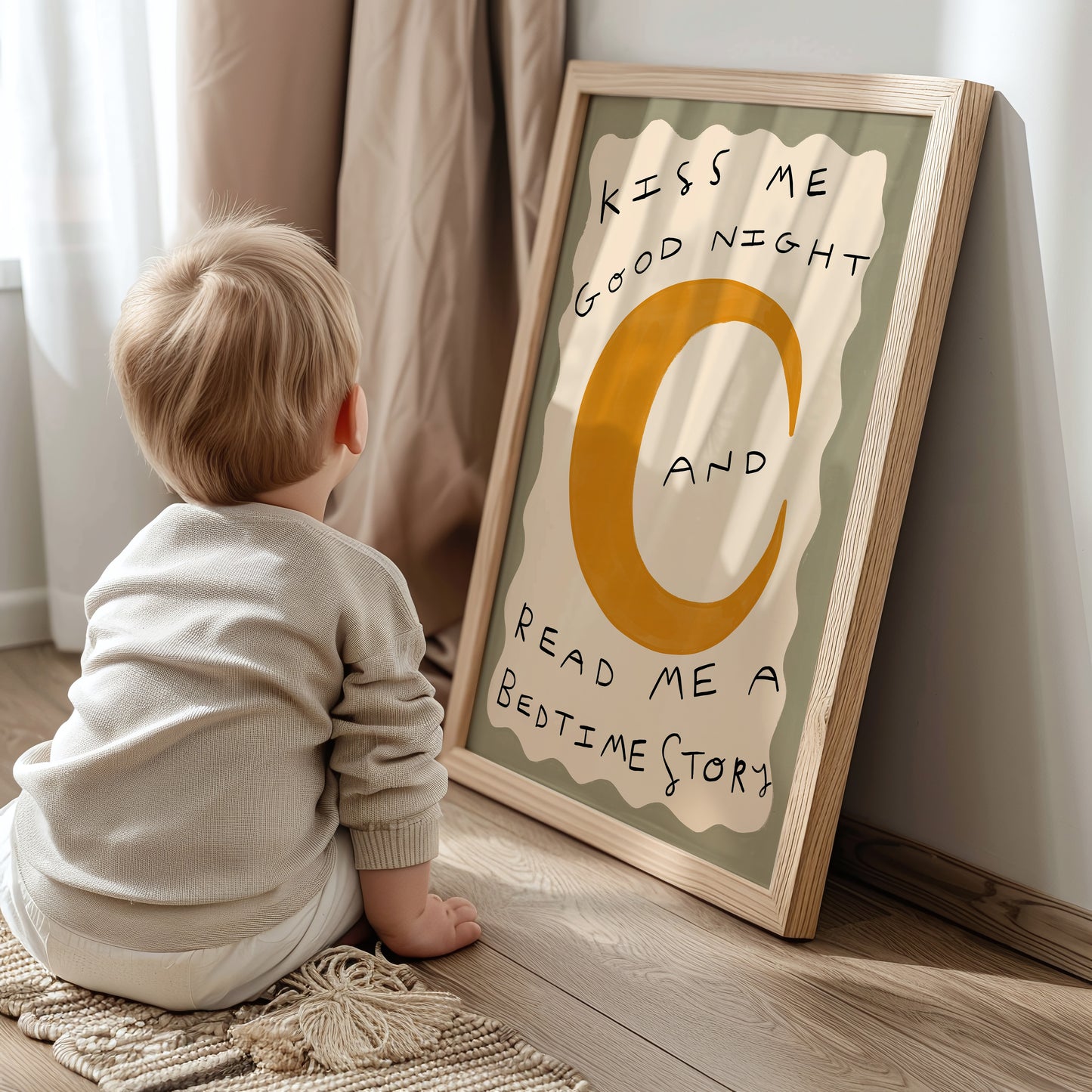 Kiss Me Good Night Bed Time Story Print | Nursery Moon Print | UNFRAMED