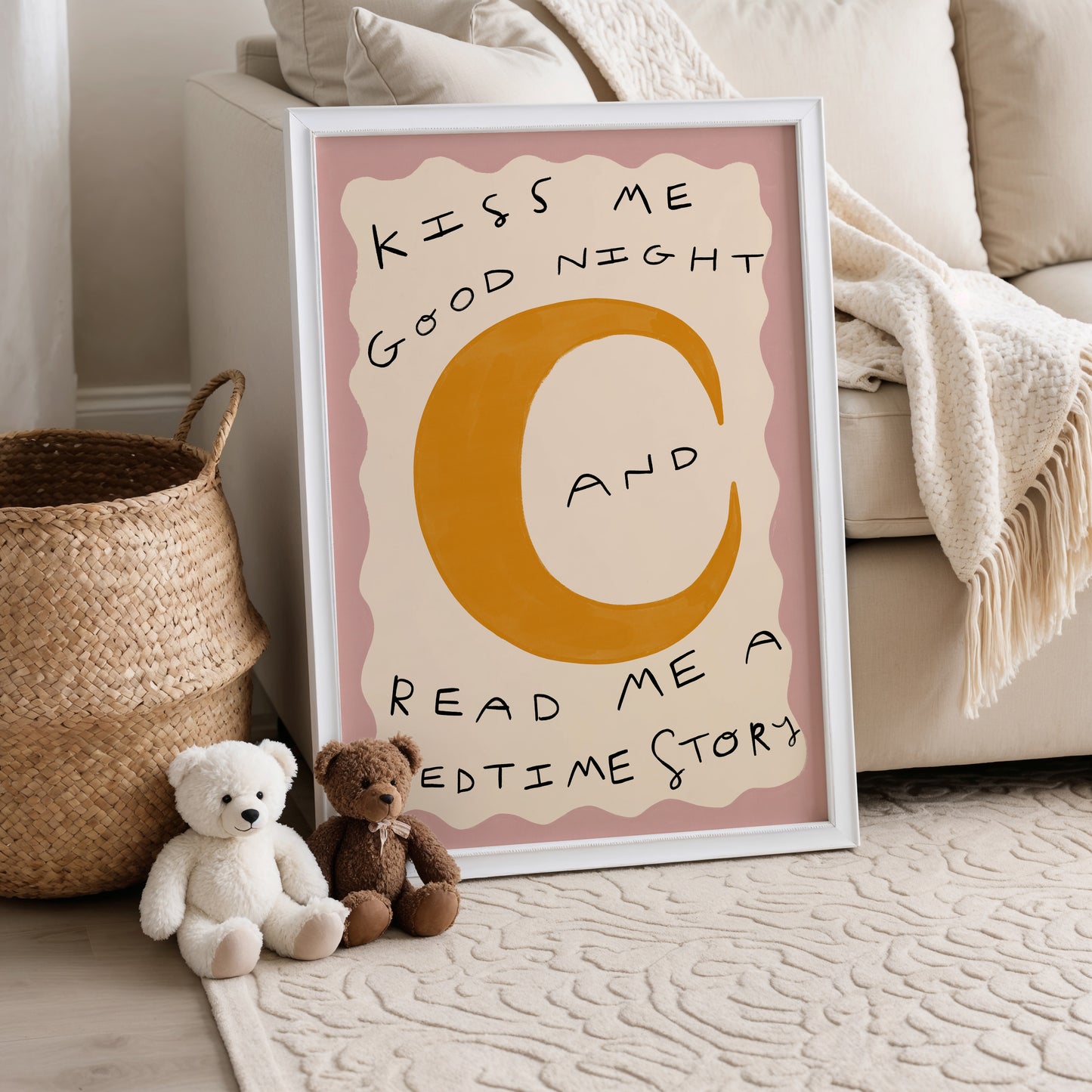 Kiss Me Good Night Bed Time Story Print | Nursery Moon Print | UNFRAMED