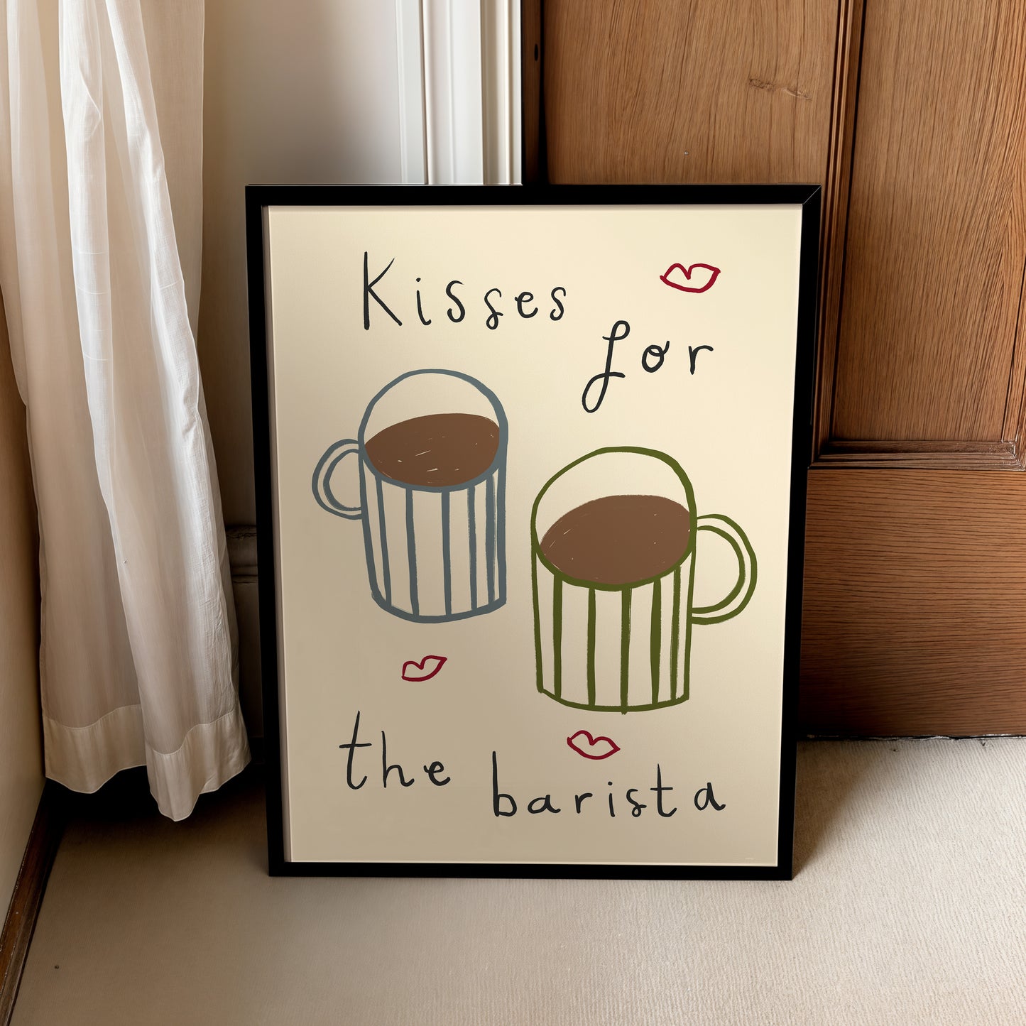 Kisses For The Barista | Coffee Print | UNFRAMED