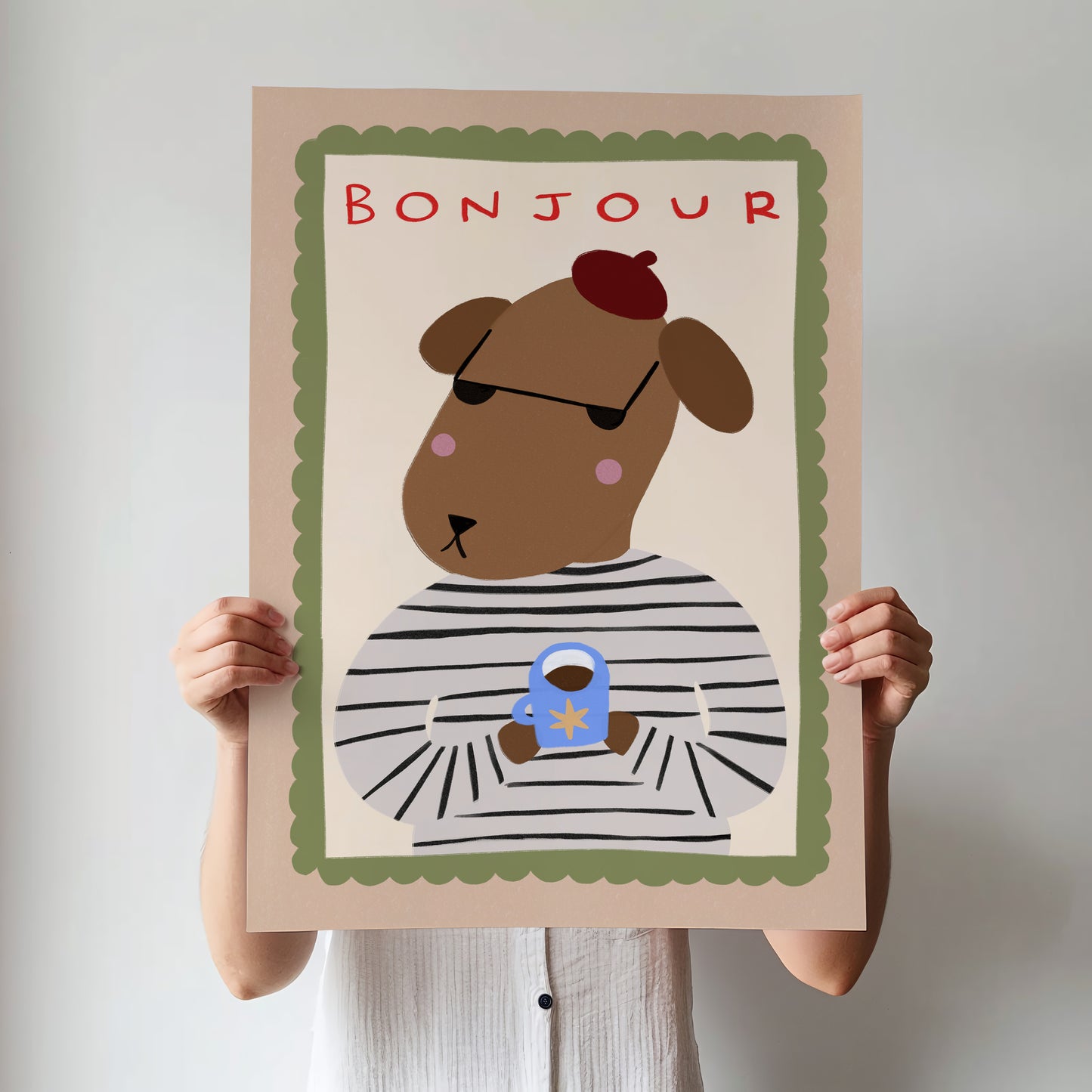 Bonjour Dog | French Coffee Print | UNFRAMED