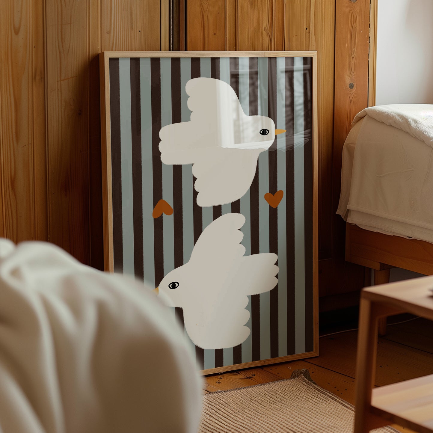 Love Doves | Blue Stripes Print | UNFRAMED
