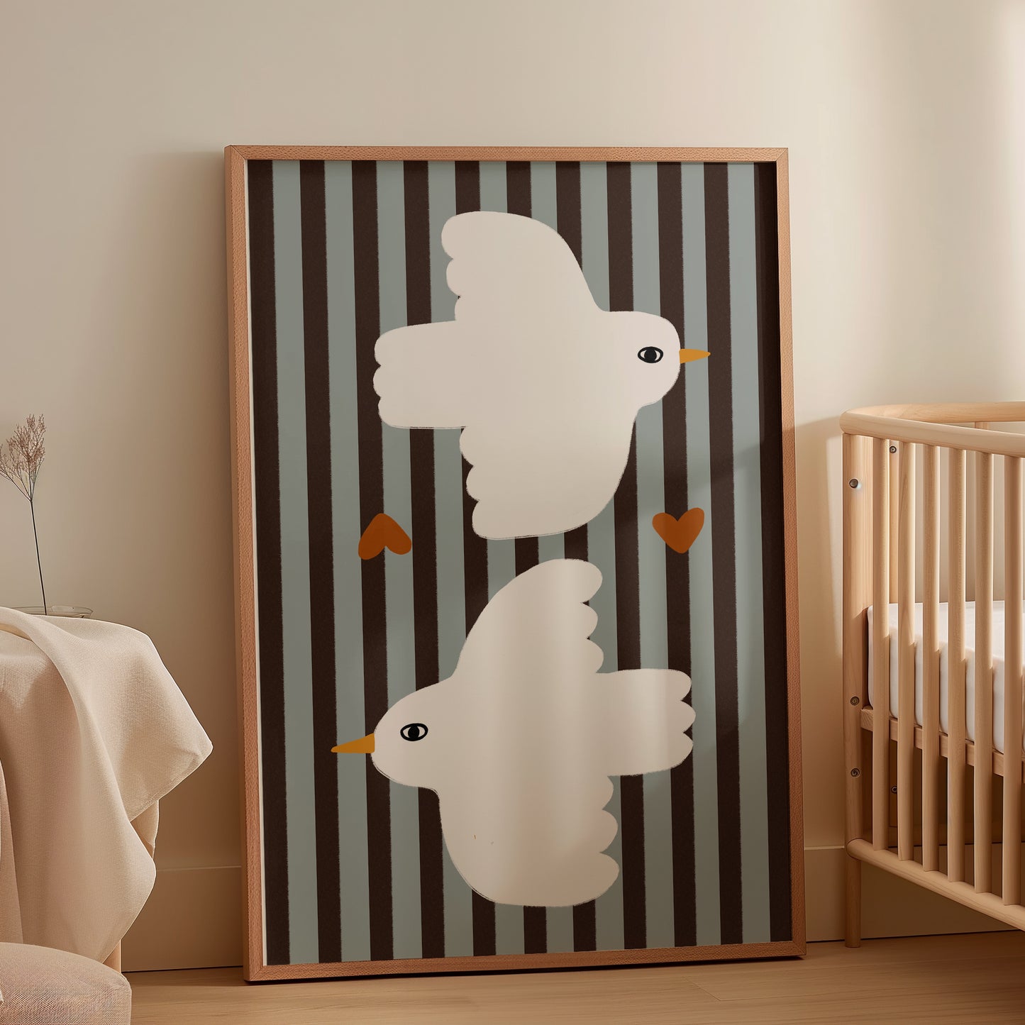 Love Doves | Blue Stripes Print | UNFRAMED