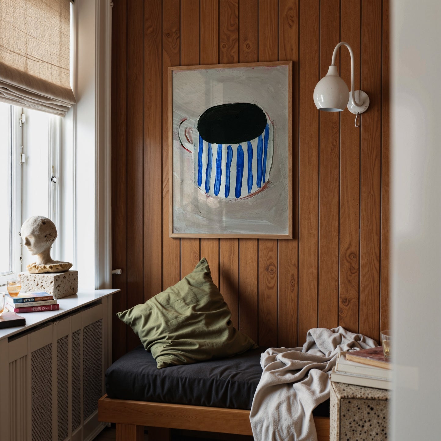 Blue Stripes Mug | Hand Painted Coffee Print | UNFRAMED