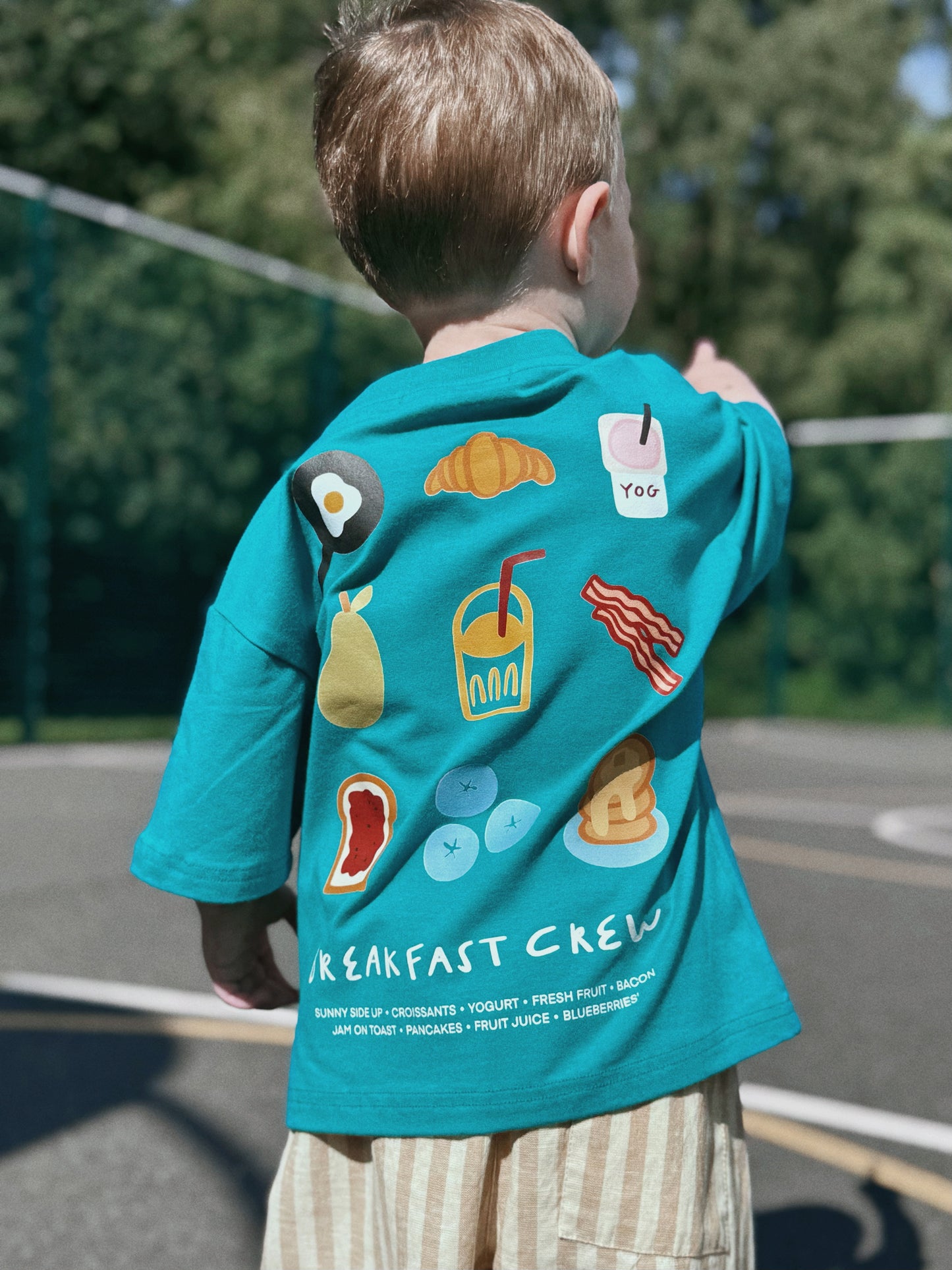 Blue Oversized Children's Graphic T-shirt | Breakfast Crew