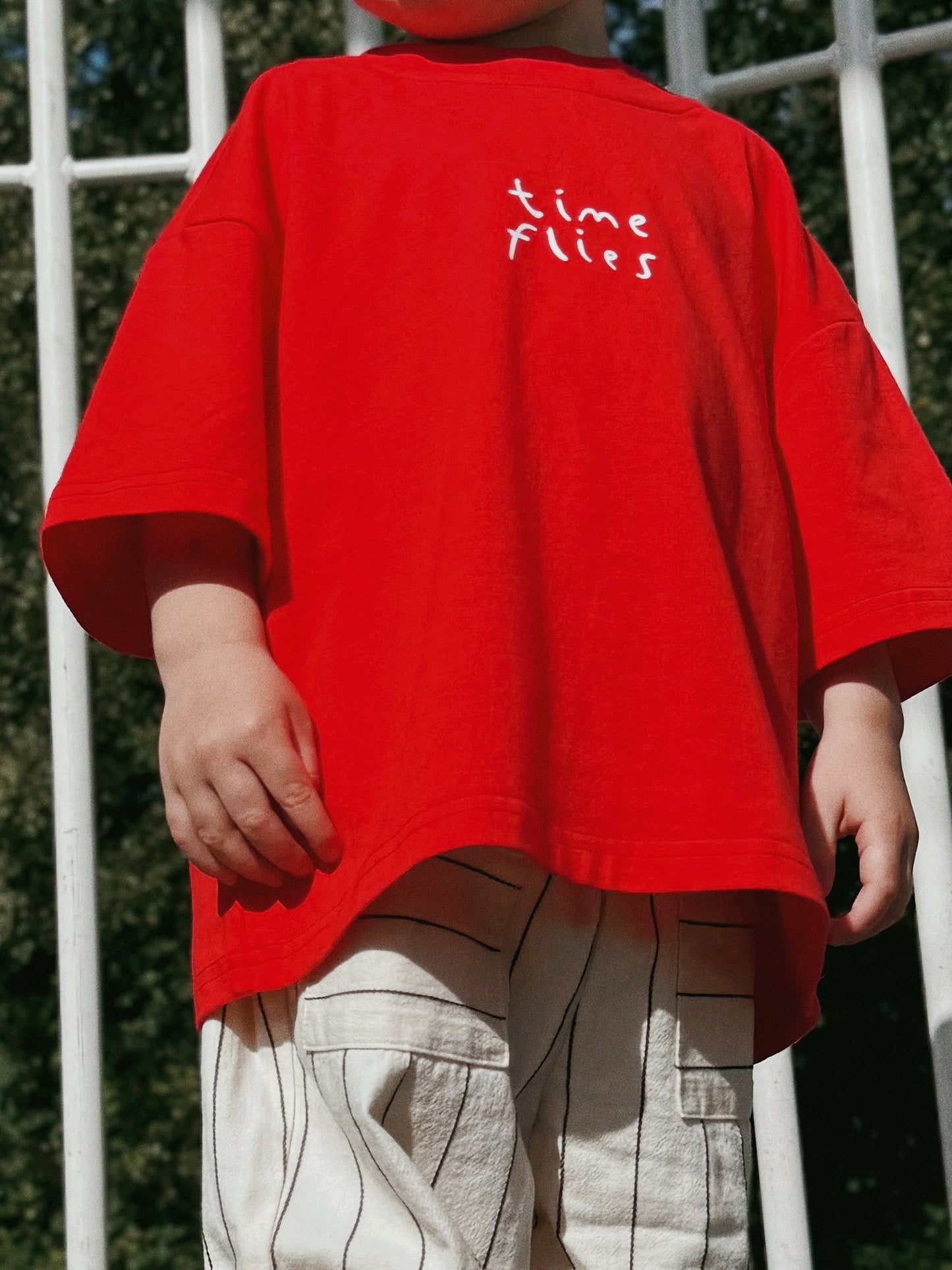 Red Oversized Children's Graphic T-shirt | Time Flies