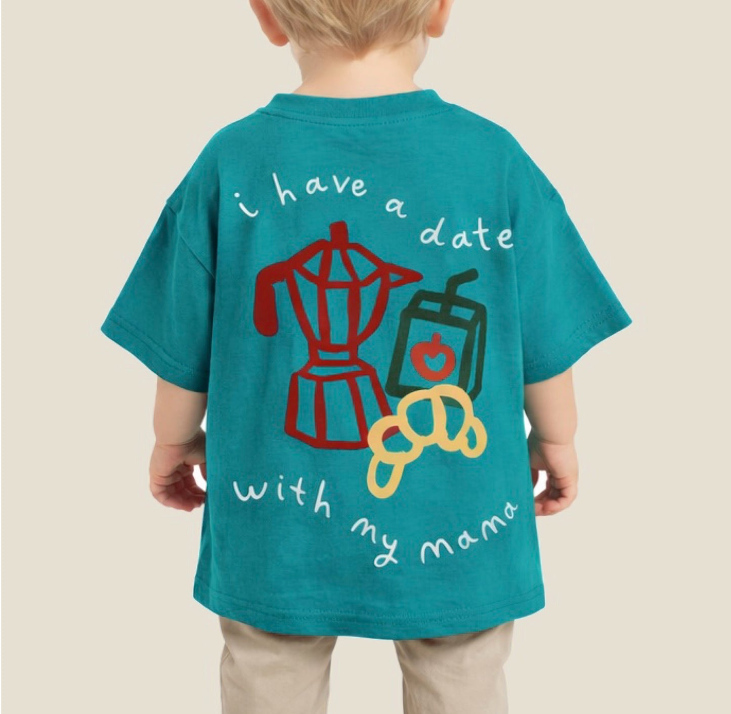 I Have A Date With Mama | Valentines Oversized Children's Graphic T-shirt | Blue