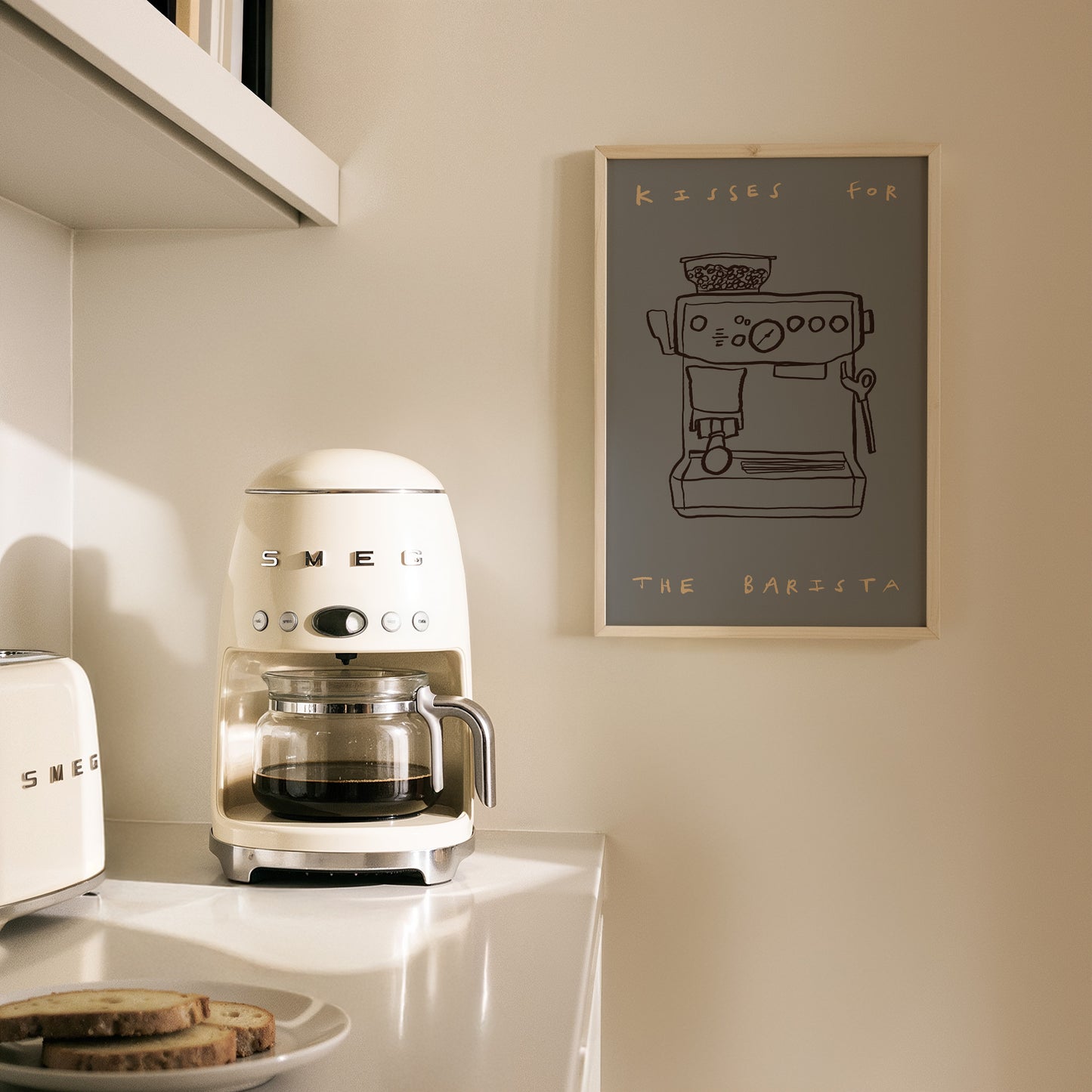 Kisses For Barista | Coffee Print | UNFRAMED