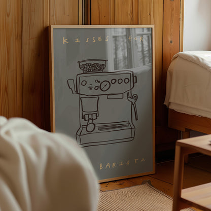 Kisses For Barista | Coffee Print | UNFRAMED
