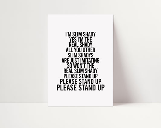 Eminem Lyrics Print | Slim Shady Lyrics Poster | UNFRAMED