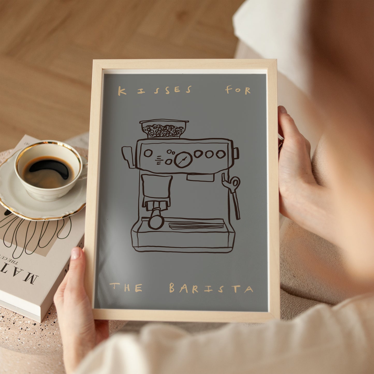 Kisses For Barista | Coffee Print | UNFRAMED