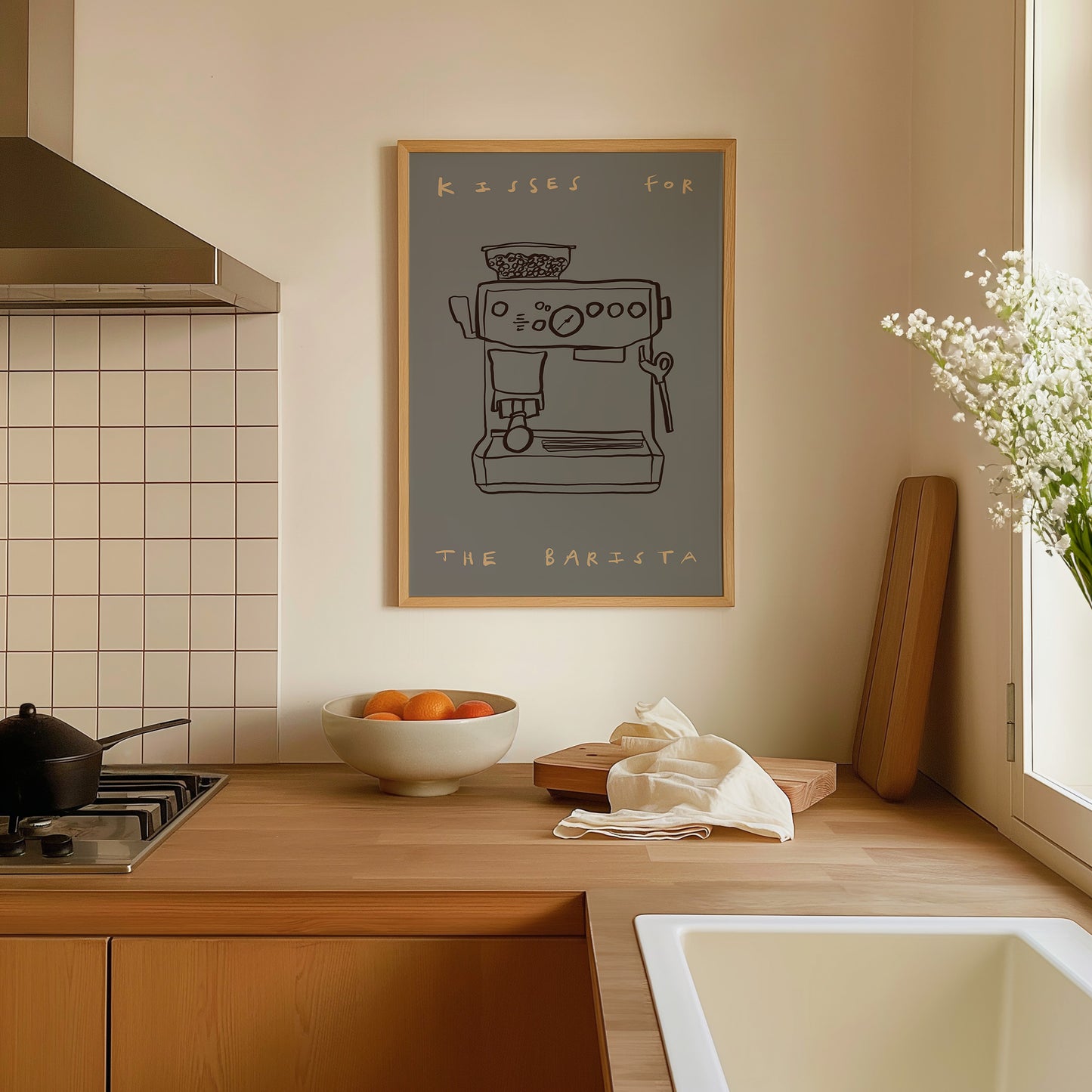 Kisses For Barista | Coffee Print | UNFRAMED