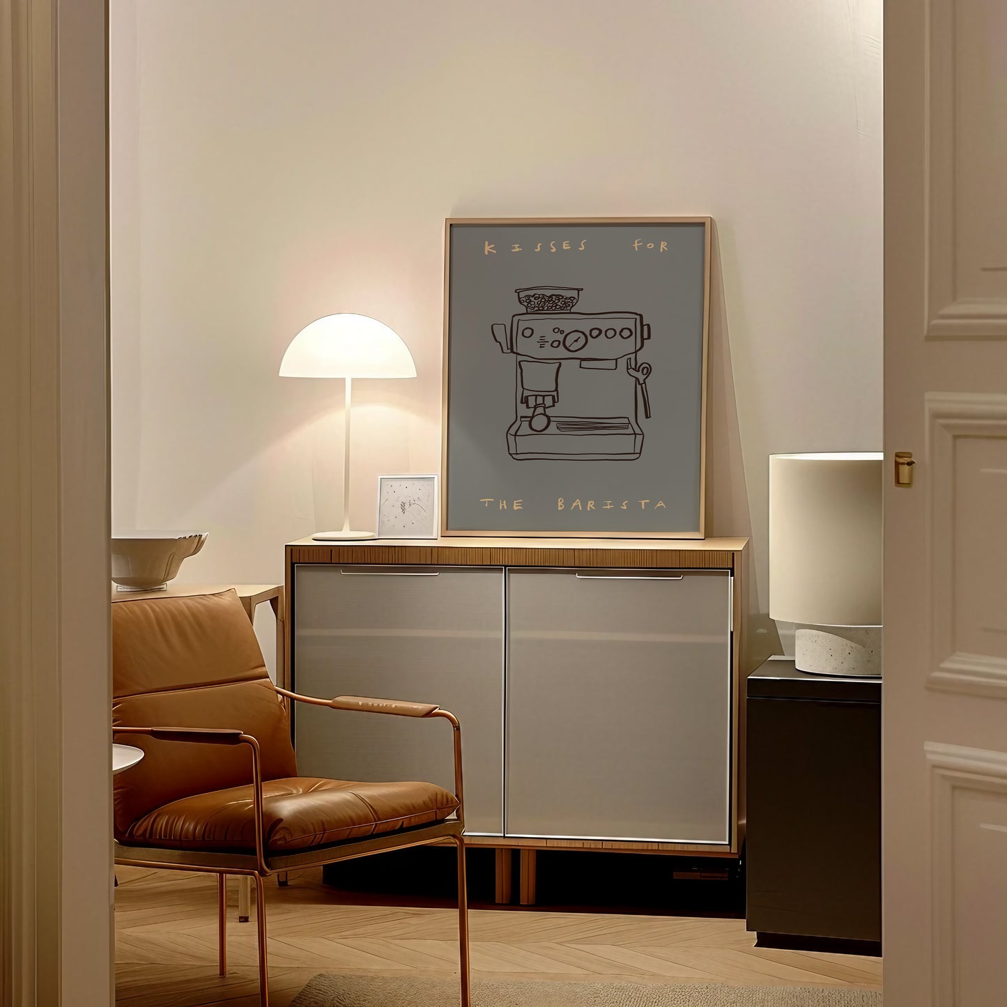 Kisses For Barista | Coffee Print | UNFRAMED