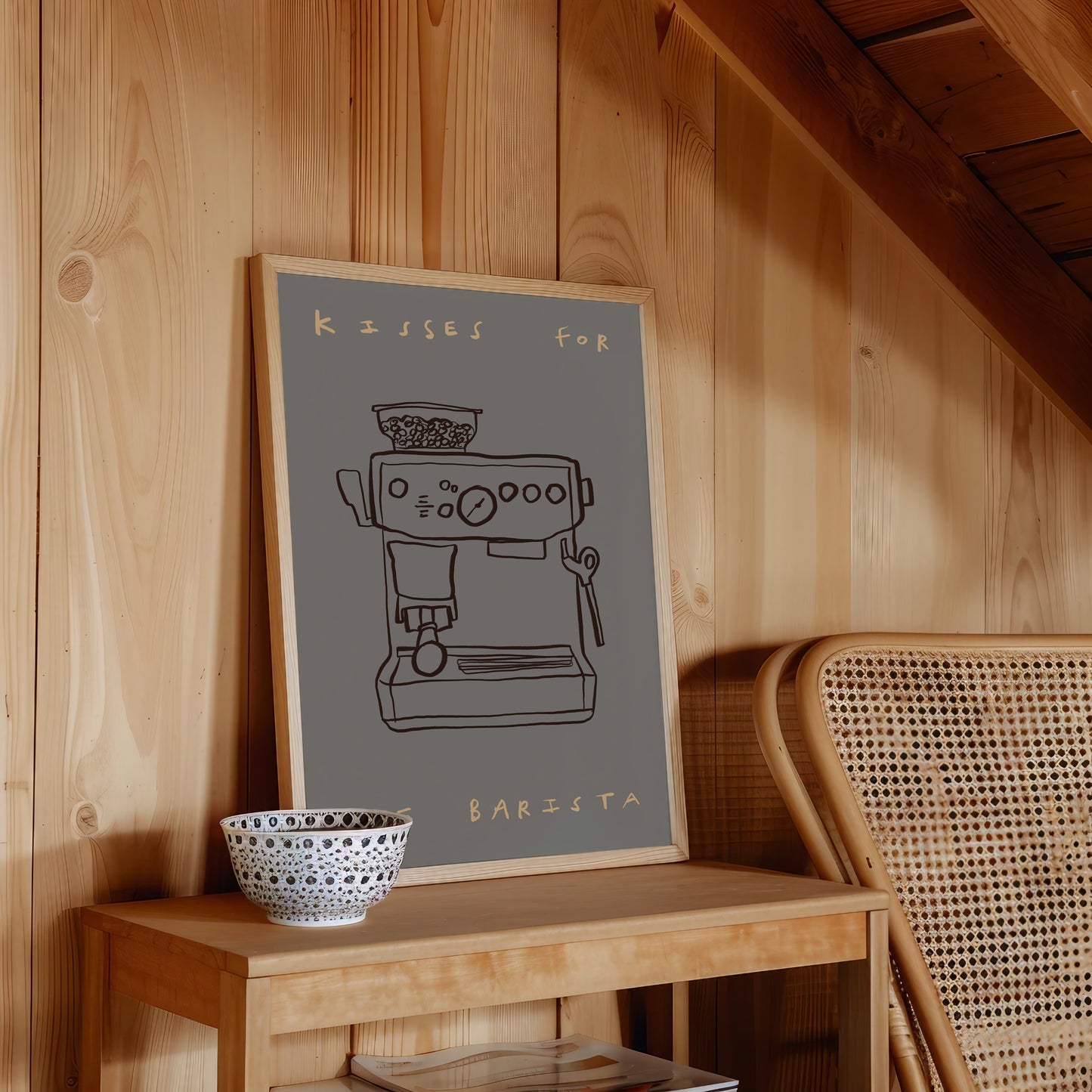 Kisses For Barista | Coffee Print | UNFRAMED