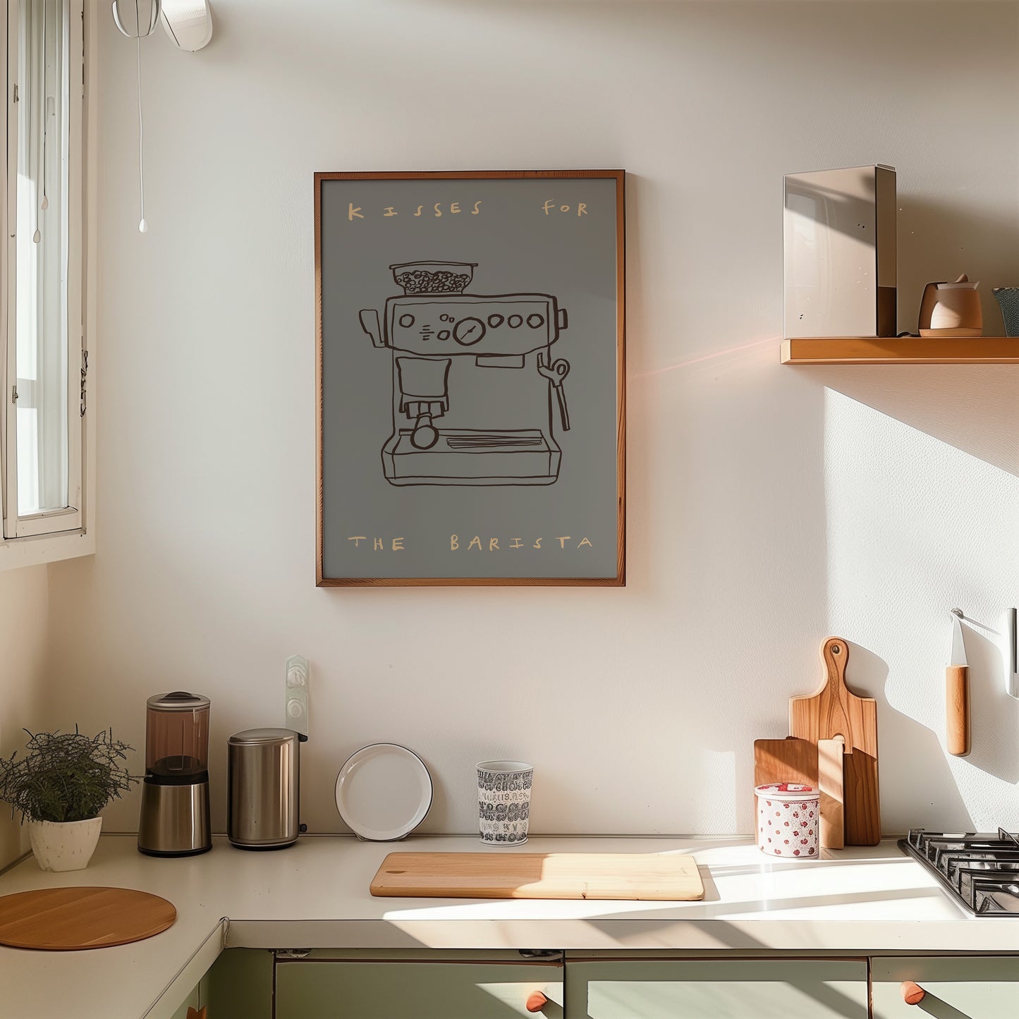 Kisses For Barista | Coffee Print | UNFRAMED