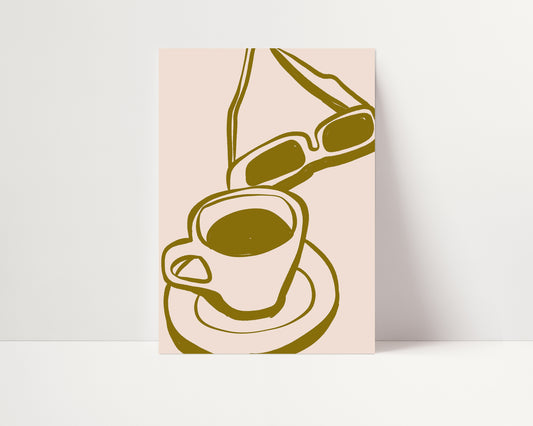 Coffee and Sunglasses | Coffee Print | UNFRAMED