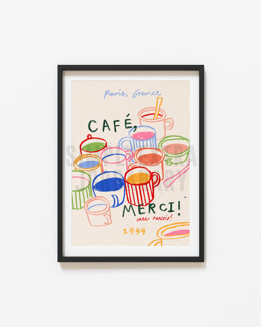 Cafe, Merci! | Coffee Print | UNFRAMED