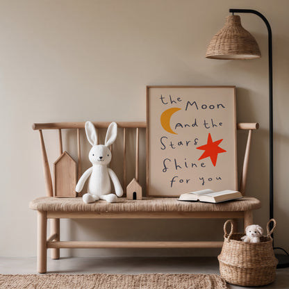 Moon and Stars Shine For You | Nursery Print | UNFRAMED