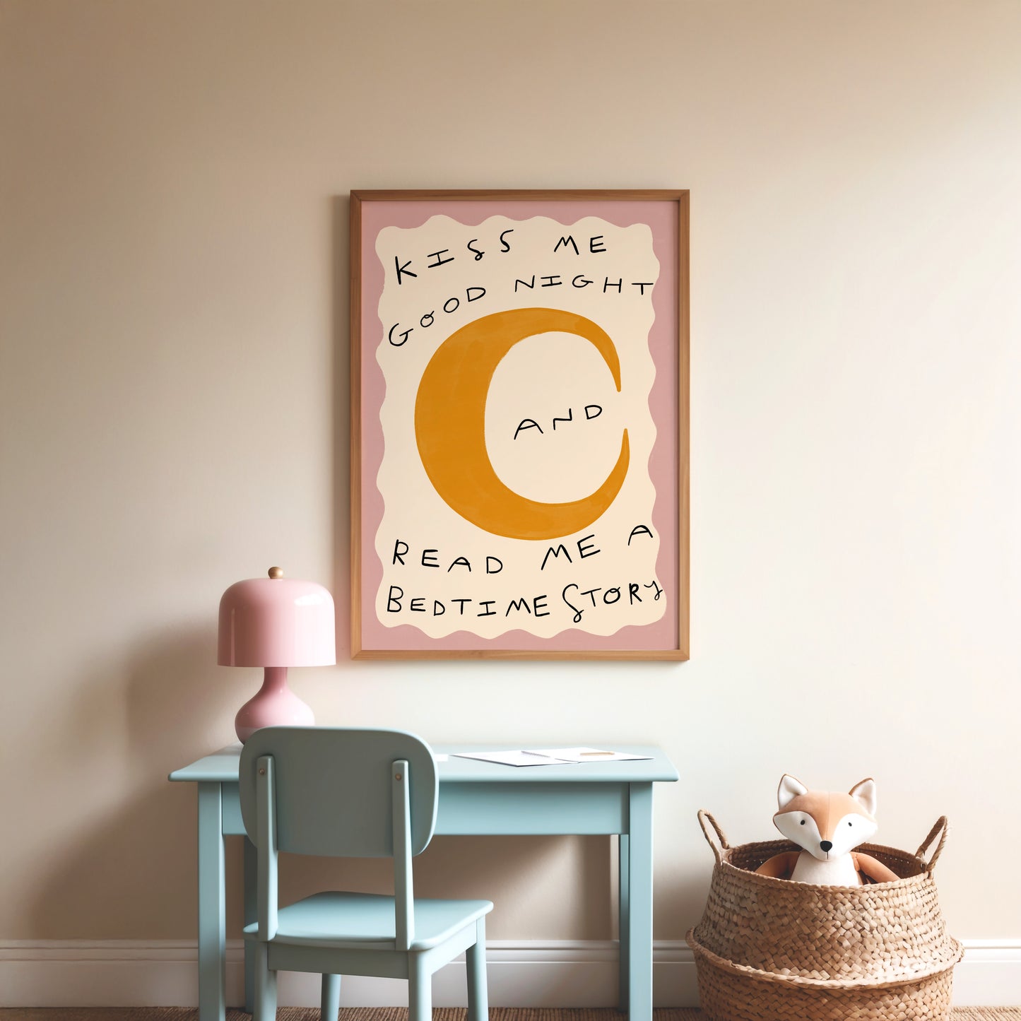 Kiss Me Good Night Bed Time Story Print | Nursery Moon Print | UNFRAMED