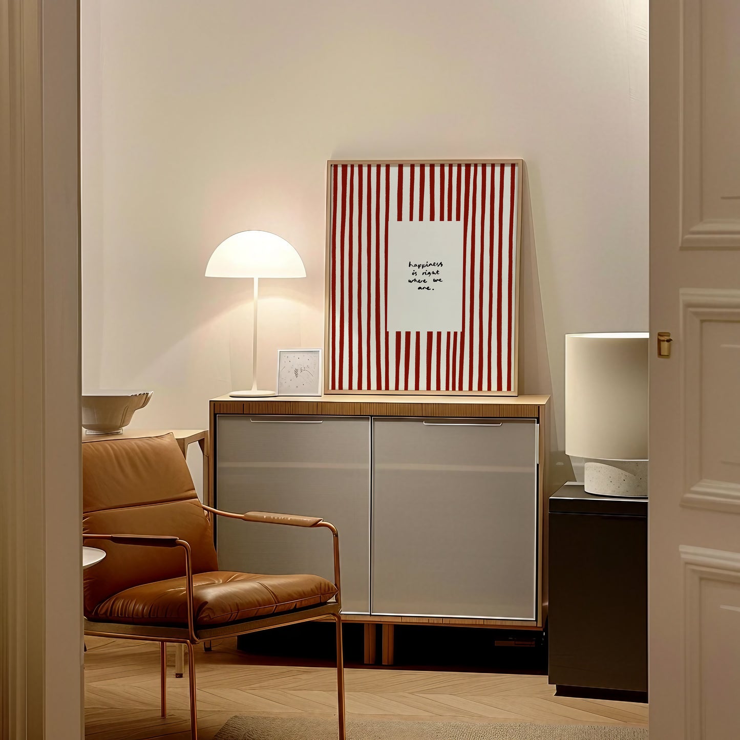 Happiness Is Where We Are | Red Living Room Print | UNFRAMED