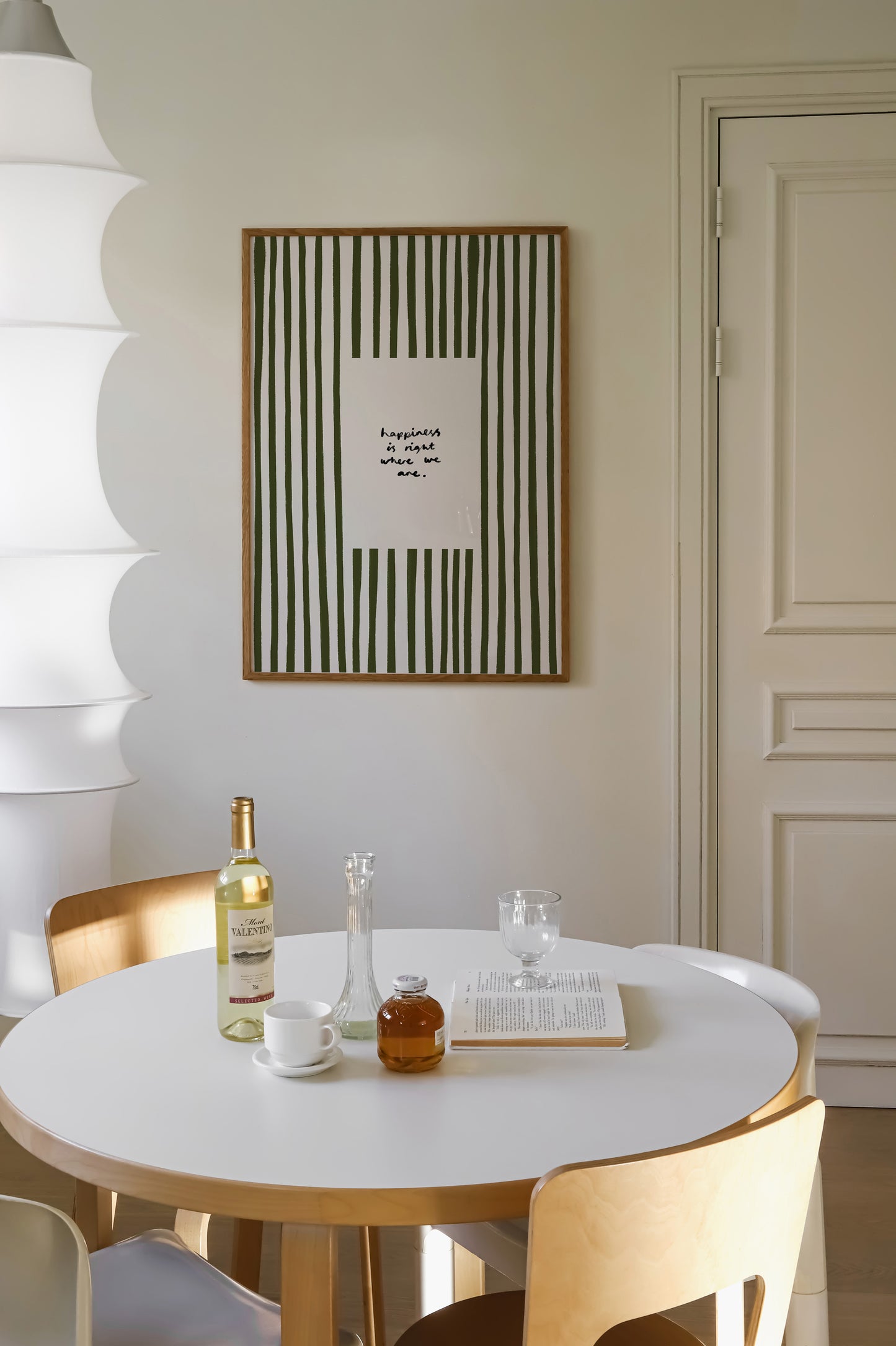 Happiness Is Where We Are | Olive Green Striped Print | UNFRAMED
