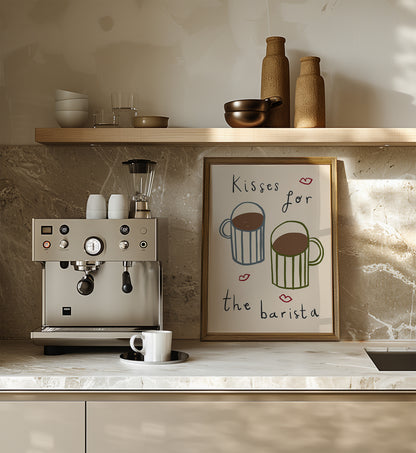 Kisses For The Barista | Coffee Print | UNFRAMED