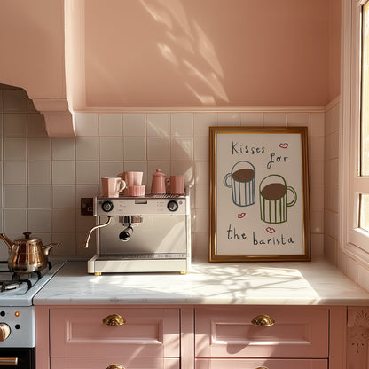 Kisses For The Barista | Coffee Print | UNFRAMED