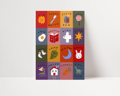 Patchwork First Words | Nursery Print | UNFRAMED