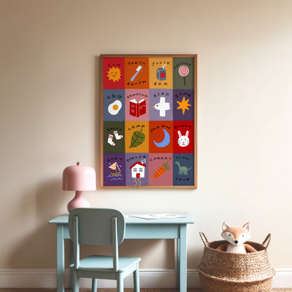 Patchwork First Words | Nursery Print | UNFRAMED
