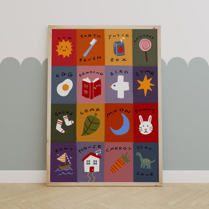 Patchwork First Words | Nursery Print | UNFRAMED