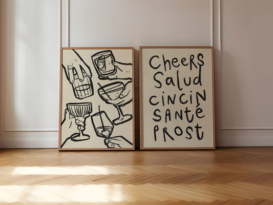 Retro Cheers | Set of 2 Prints | UNFRAMED