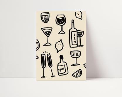 Drink Glasses | Wine Poster | UNFRAMED