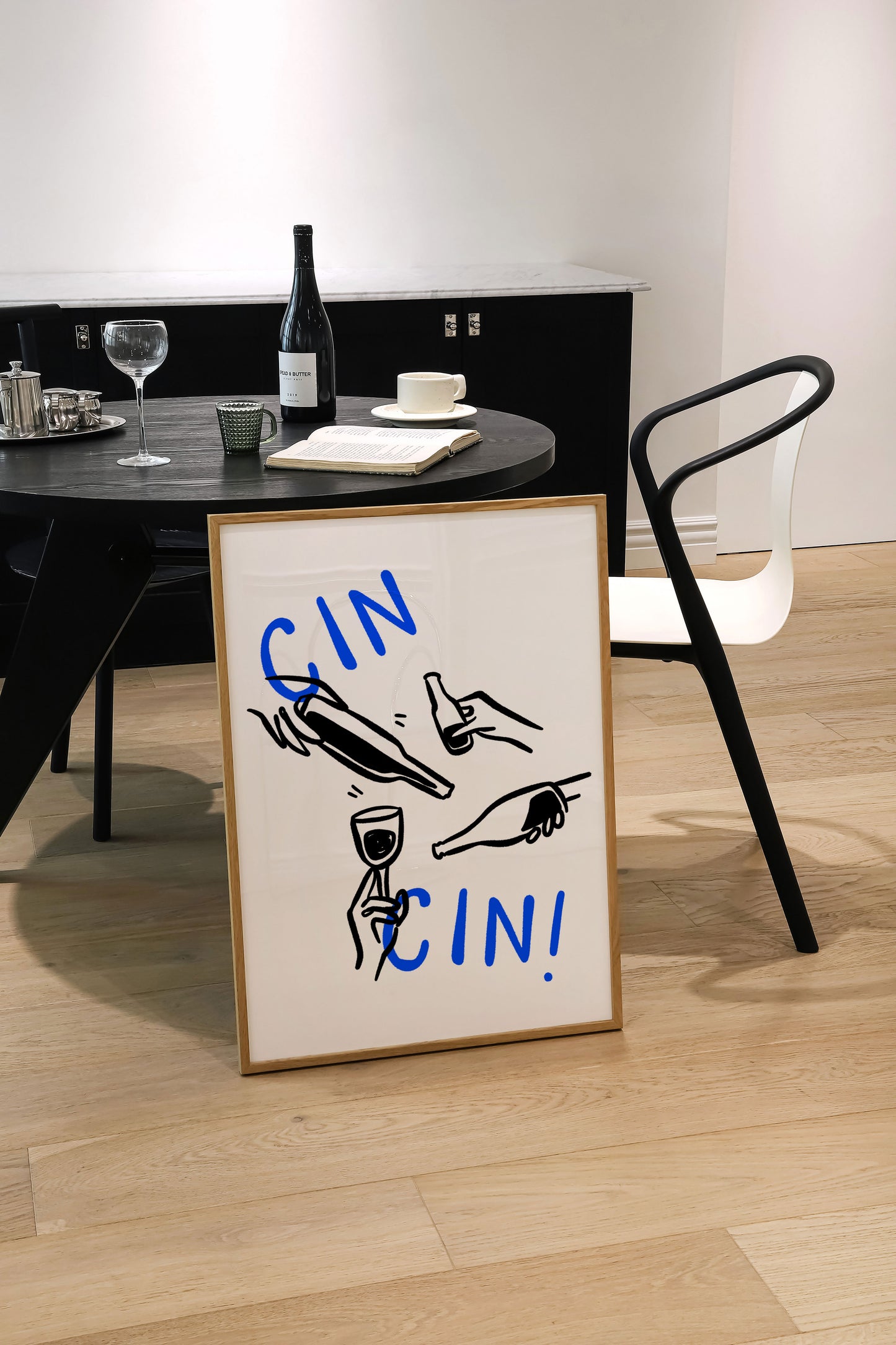 Cheers Cin Cin | Wine Glasses Poster | Blue | UNFRAMED