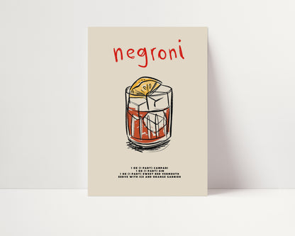 Negroni | Cocktail Recipe Print | UNFRAMED