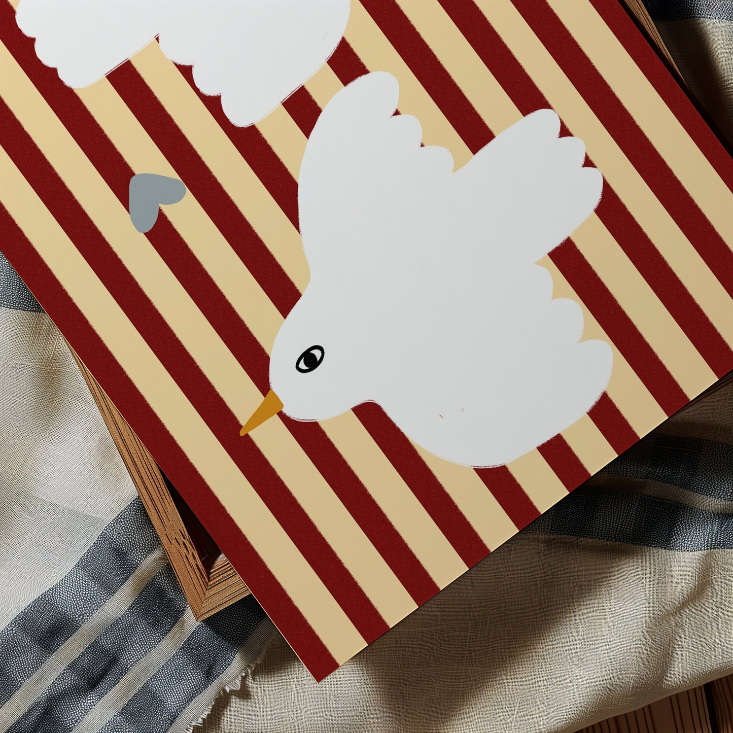 Love Doves | Red Stripes Print | UNFRAMED