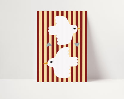 Love Doves | Red Stripes Print | UNFRAMED