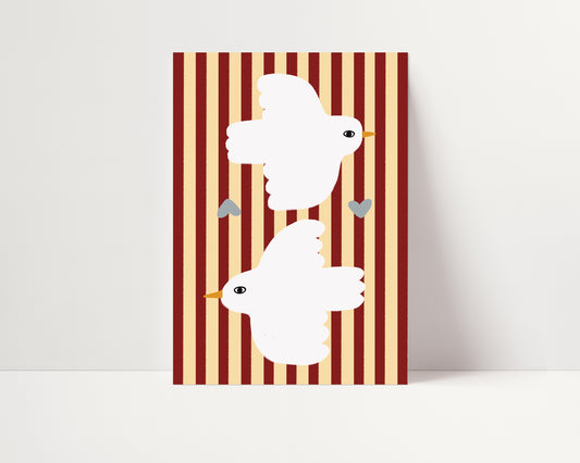 Love Doves | Red Stripes Print | UNFRAMED