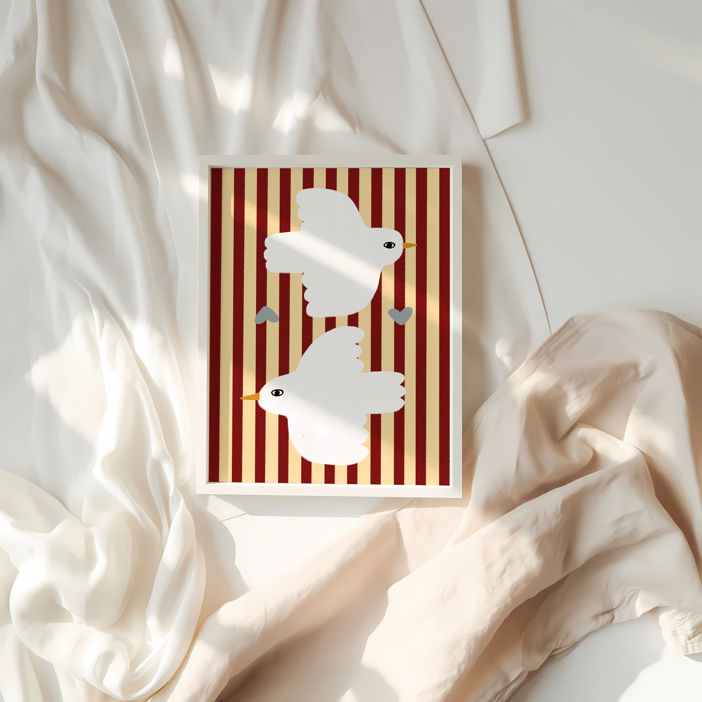 Love Doves | Red Stripes Print | UNFRAMED