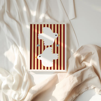 Love Doves | Red Stripes Print | UNFRAMED
