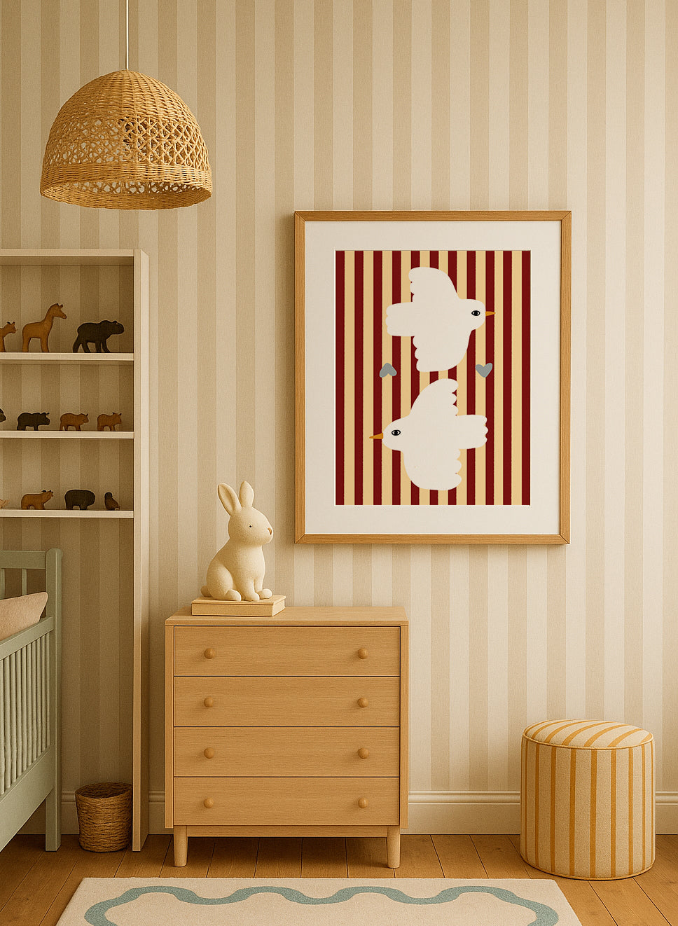 Love Doves | Red Stripes Print | UNFRAMED