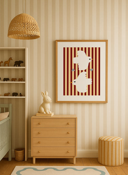 Love Doves | Red Stripes Print | UNFRAMED