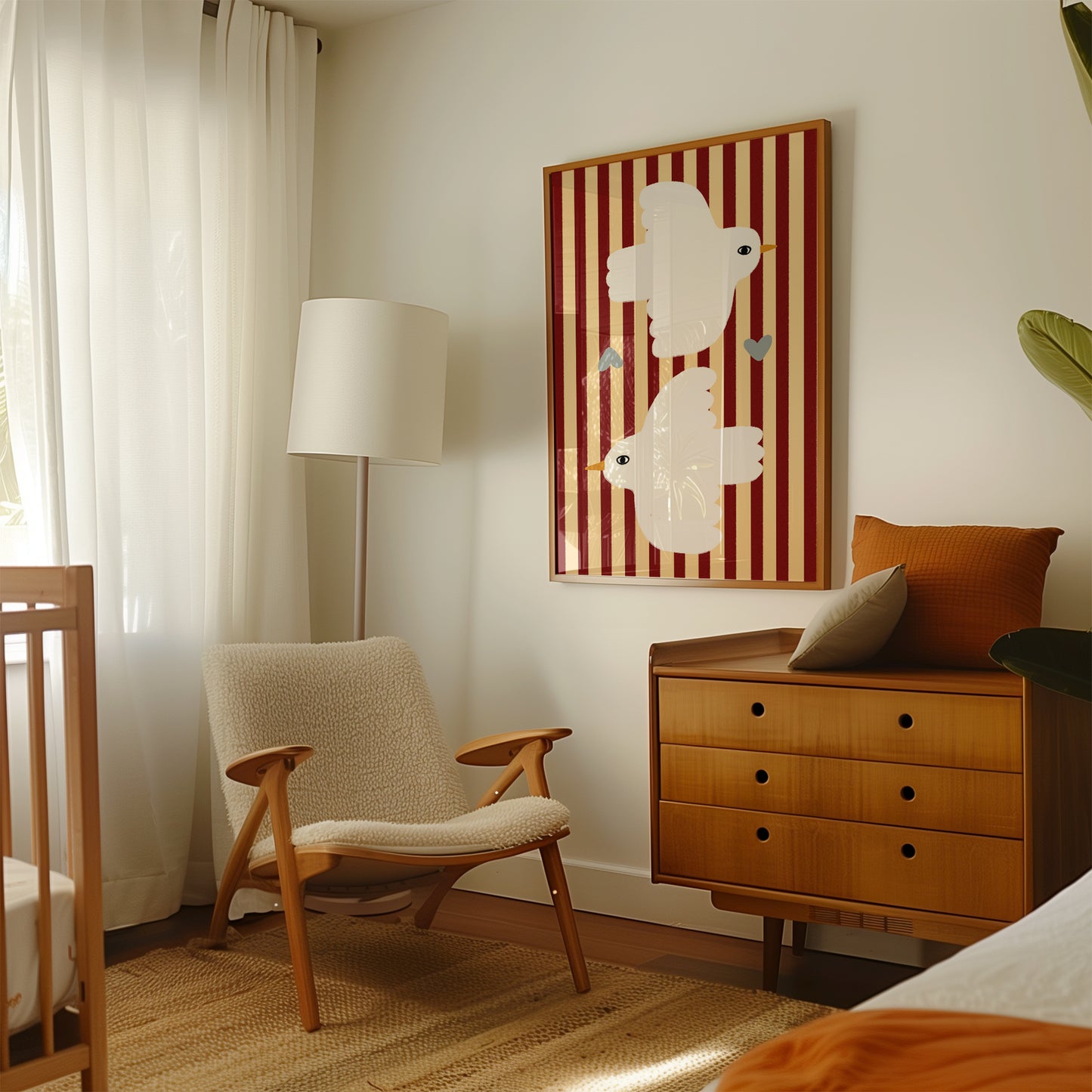 Love Doves | Red Stripes Print | UNFRAMED
