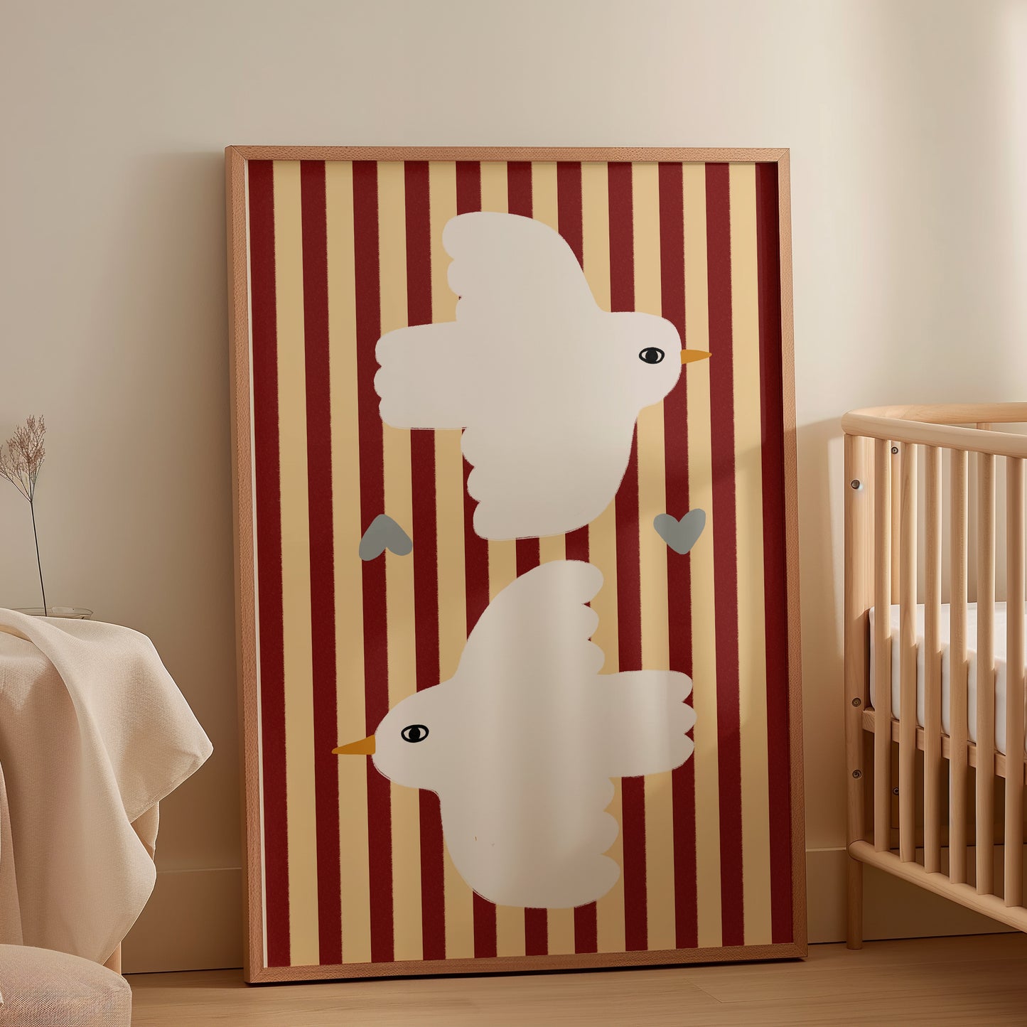 Love Doves | Red Stripes Print | UNFRAMED