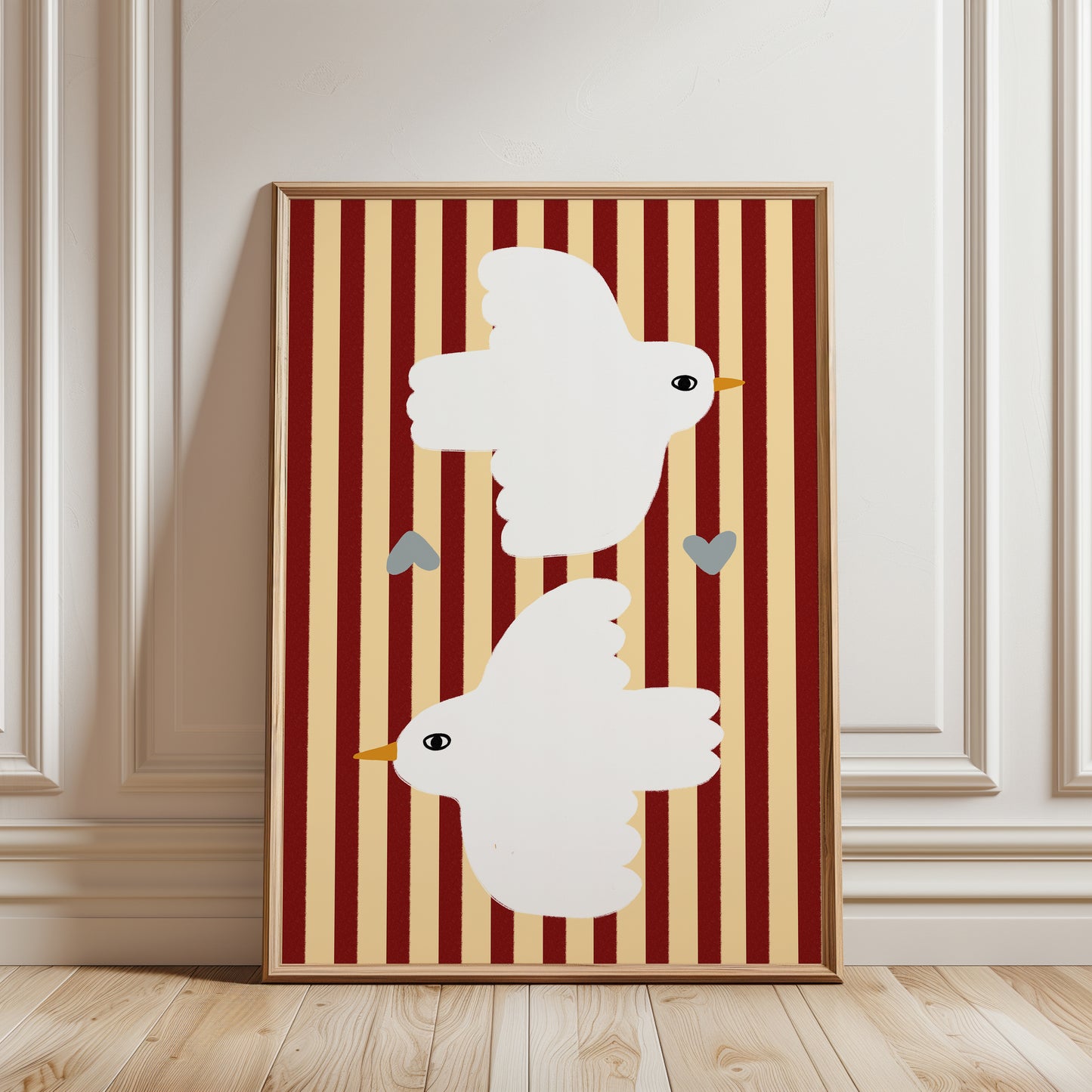 Love Doves | Red Stripes Print | UNFRAMED