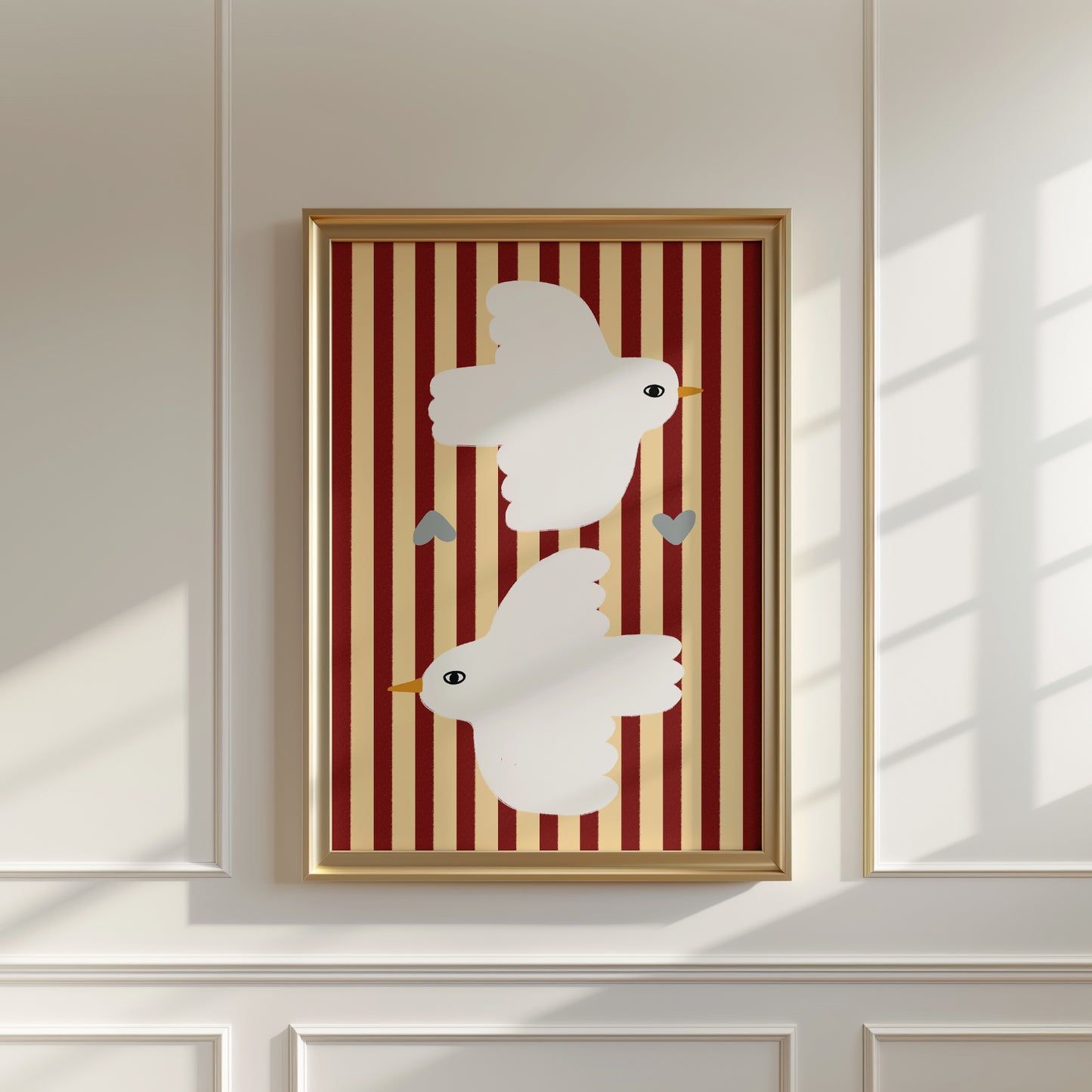Love Doves | Red Stripes Print | UNFRAMED