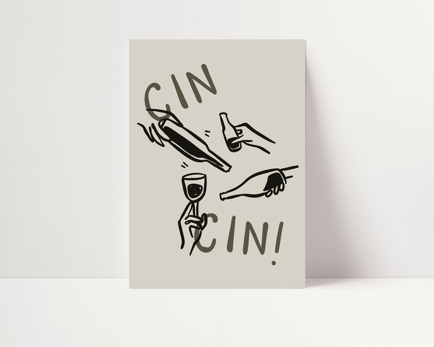 Cheers Cin Cin | Wine Glasses Poster | Green | UNFRAMED