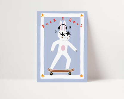 Rock & Roll Bunny | Nursery Print | UNFRAMED